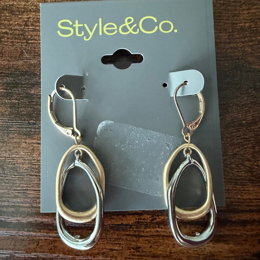Style & Co Two-Tone Linked Sculptural Oval Drop Earrings